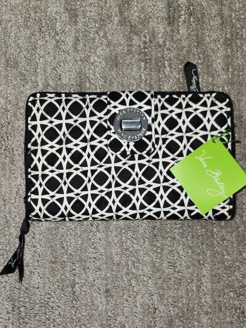 Vera Bradley Chic Black and White Patterned Women's Wallet w/ Turn Loc Closure